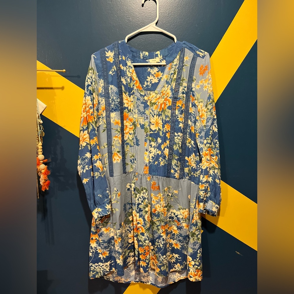 Anthropologie Tiny Blue Floral Long Sleeve Mini Dress EUC